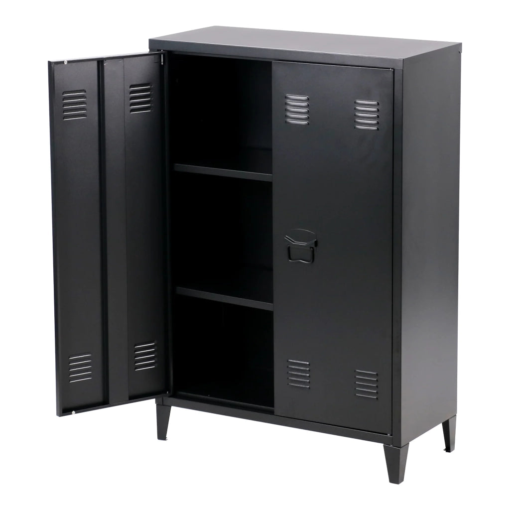 Armadietto per ufficio mobiletto portaoggetti per ufficio officina camera da letto mobiletto per ufficio in metallo con 2 ante 110 x 75 x 33 cm nero opaco 03_0006335