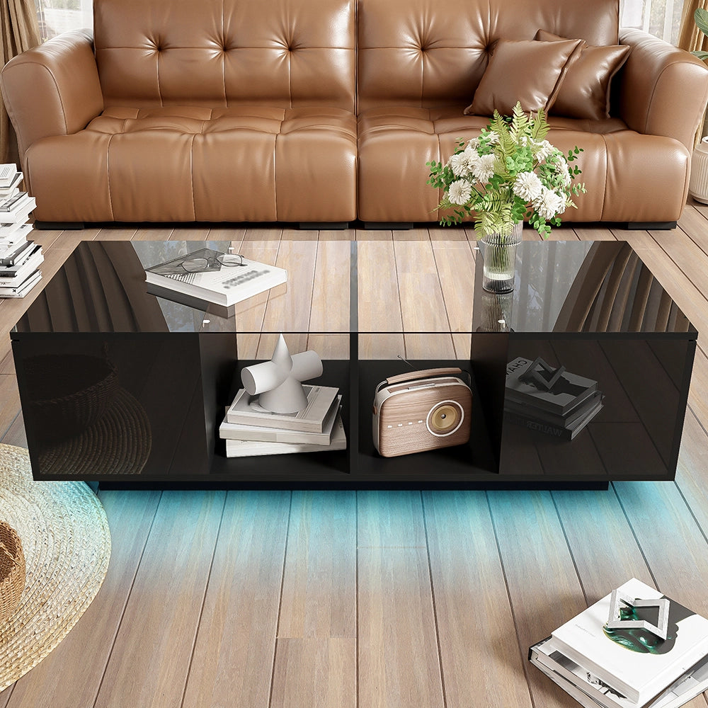 Tavolino-Xylo-120x50x385cm nero LED piano lucido