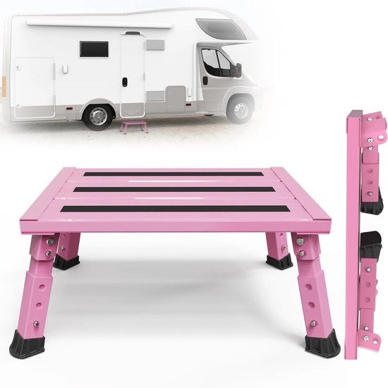 Scale aerea in alluminio, 1 gradino, scala aerea, regolazione di altezza 3-trappi, superficie antislip ampia, carico massimo 220 kg, costruzione in alluminio di alta qualità (rosa)