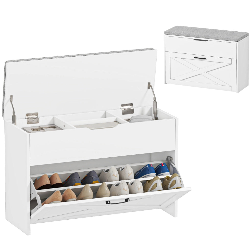 Panca Scarpiera con Cassetto e Contenitore ¨C Minimal ¨C Bianco 80x30x55 cm