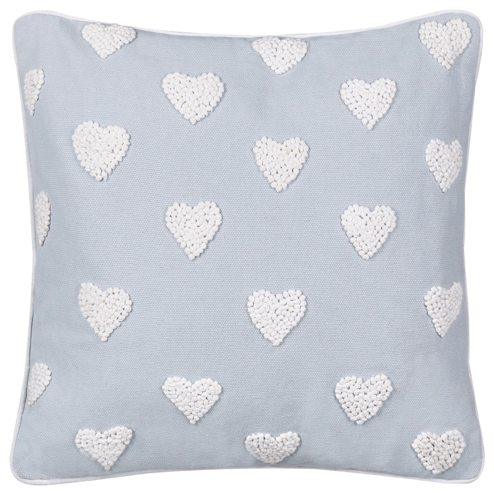 Cuscino in cotone ricamato con motivo a cuoricini grigio 45 x 45 cm letto divano accessorio morbido