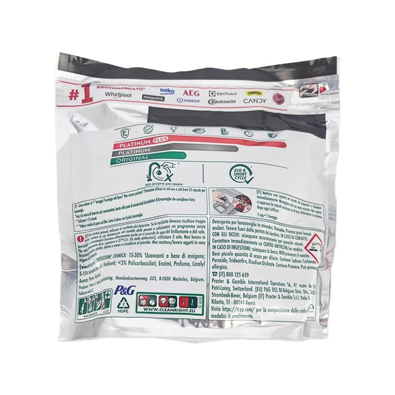 FAIRY TABS PLATINUM PLUS EFFICE ANCHE NEI CICLI BREVI CON TECNOLOGIA PULIZIA PROFONDA 25 CAPSULE PER LAVASTOVIGLIE BREZZA DI ERBE FRESCE