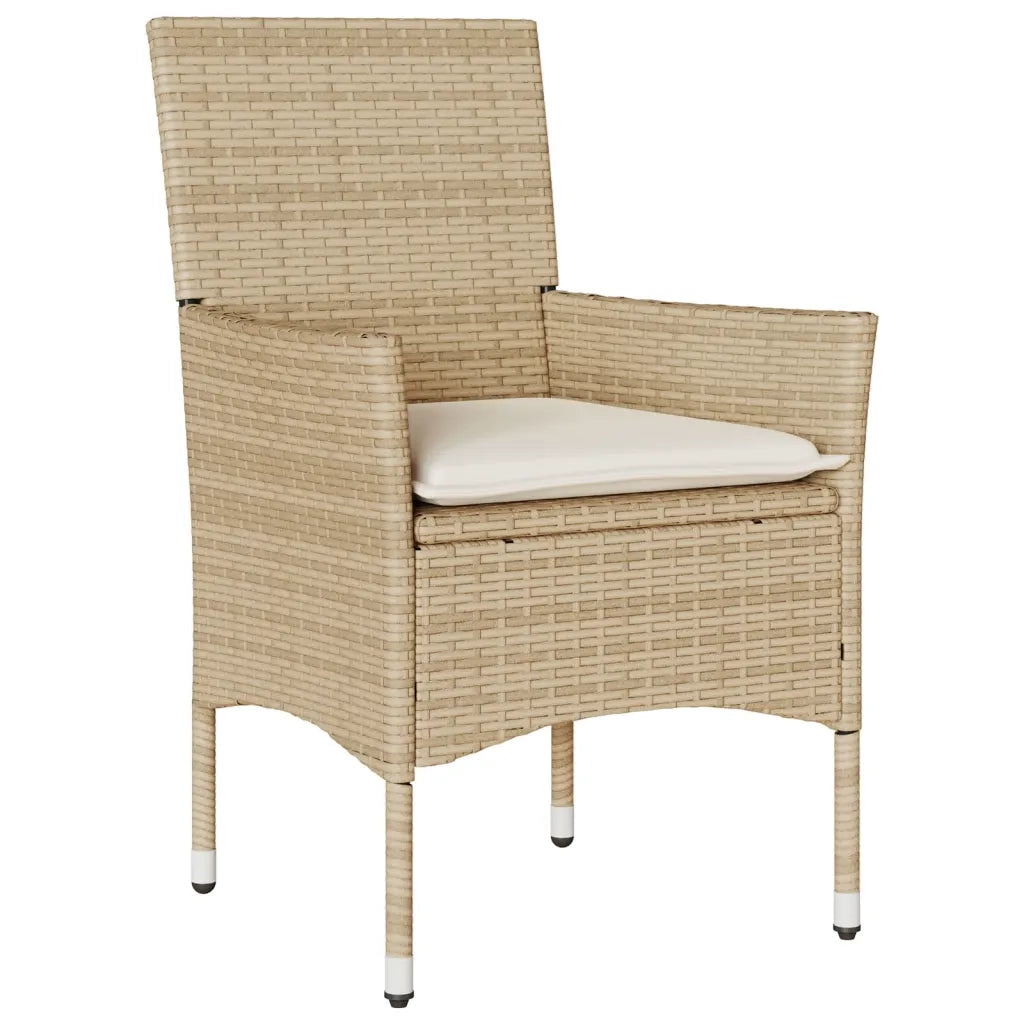 Set da BistrÃ² 3 pz con Cuscini Beige Polyrattan e Vetro