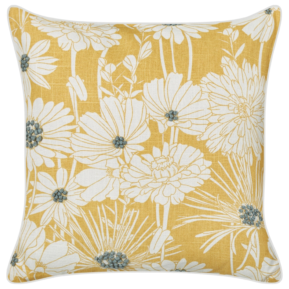 Set di 2 cuscini in cotone ricamato con motivi floreali gialli 45 x 45 cm salotto camera da letto