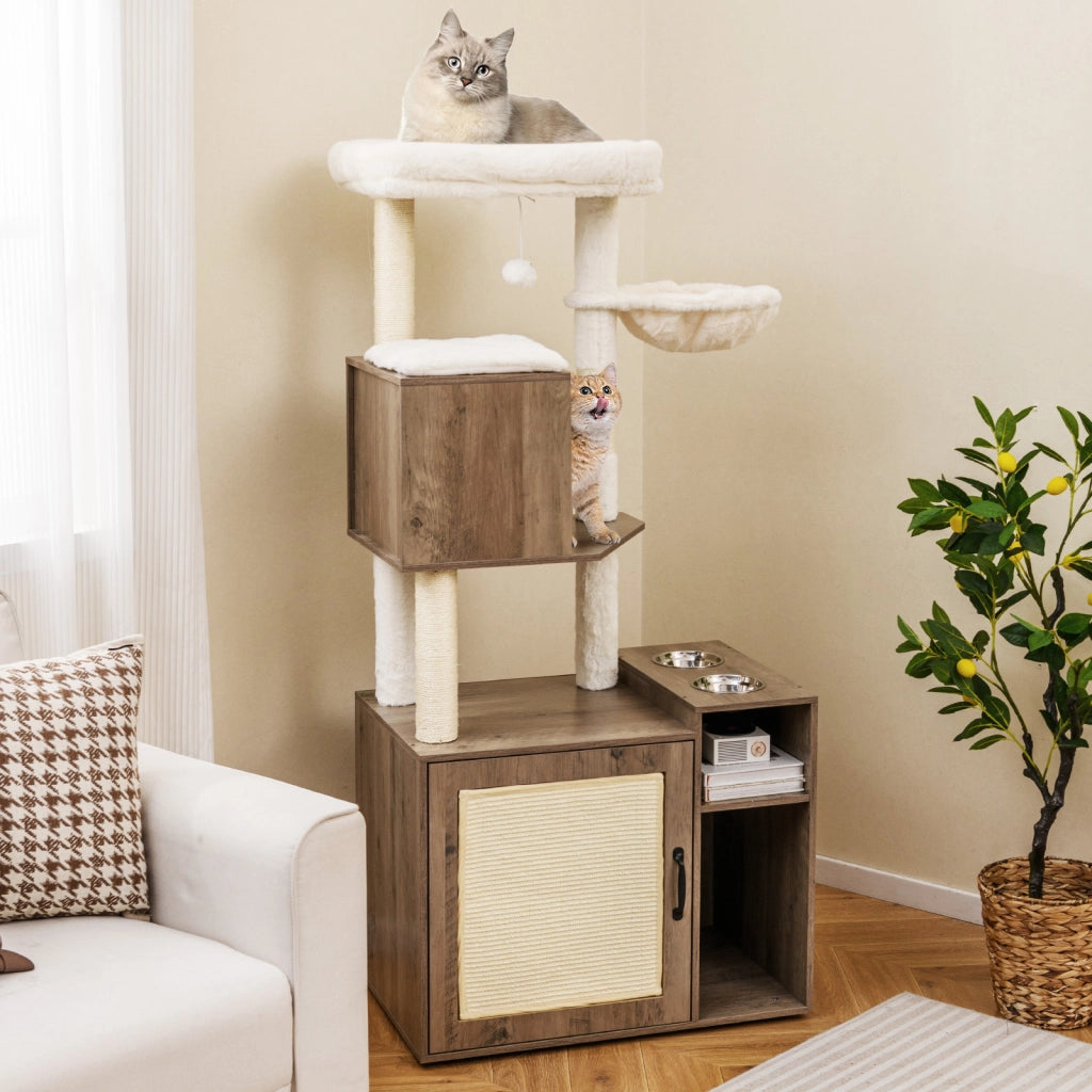 Mobiletto per lettiera per gatti-Torre d¡¯arrampicata con posto graffio in sisal e tappetino Grigio