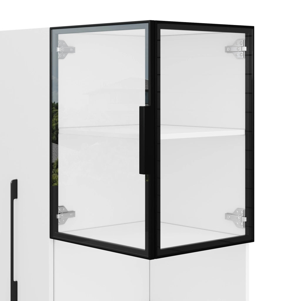 Vetrina 70x38x160 cm in MDF e vetro bianco con LED e vani laterali