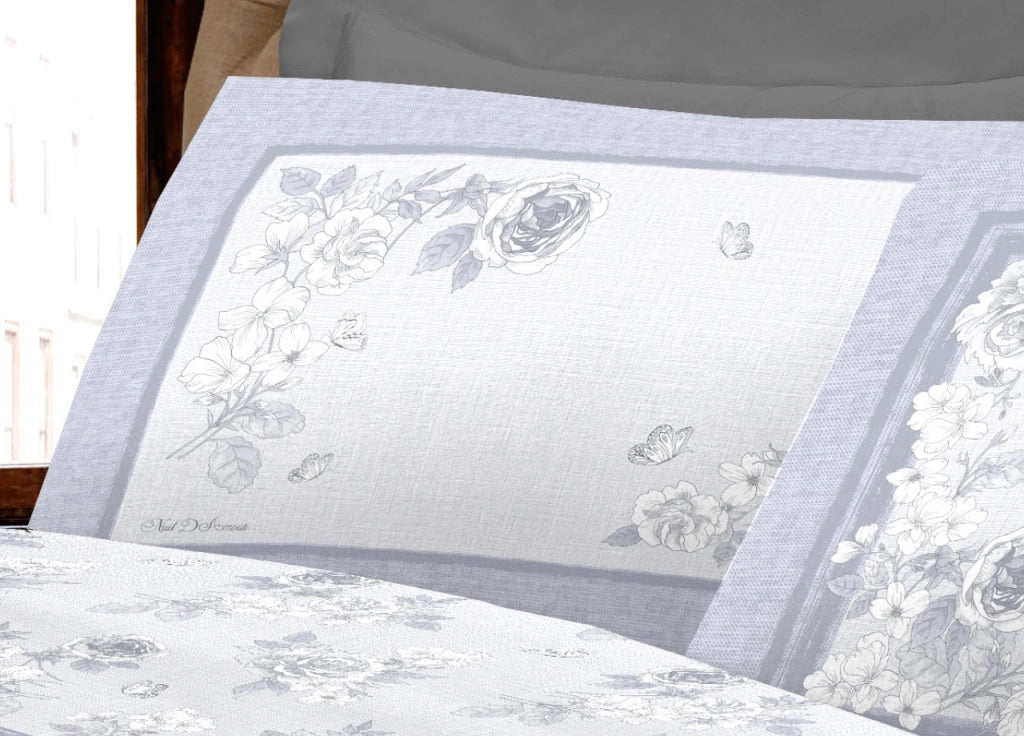 Completo Lenzuola Letto Calda Flanella 100% Cotone Disegno Praga - Matrimoniale - Grigio
