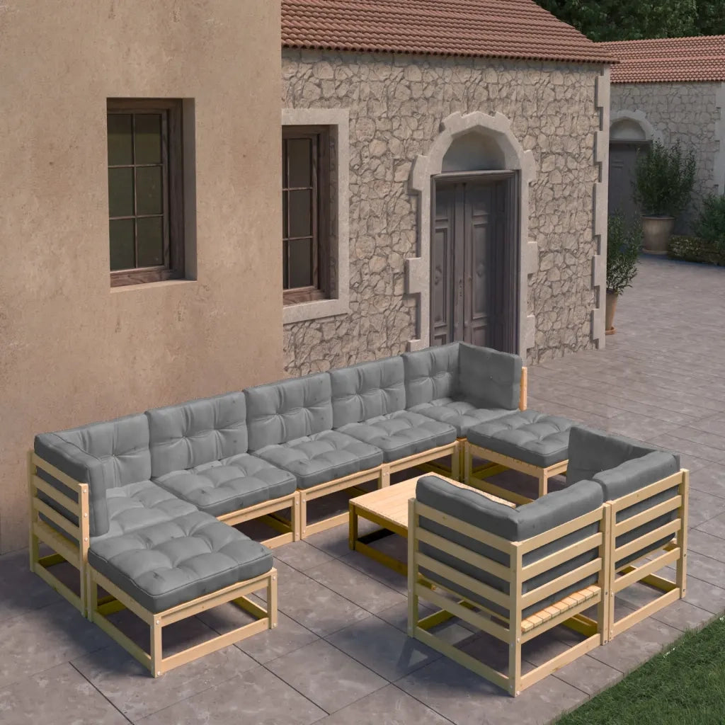 Set Salotto Giardino 10pz Cuscini Antracite Legno Massello Pino 3077159
