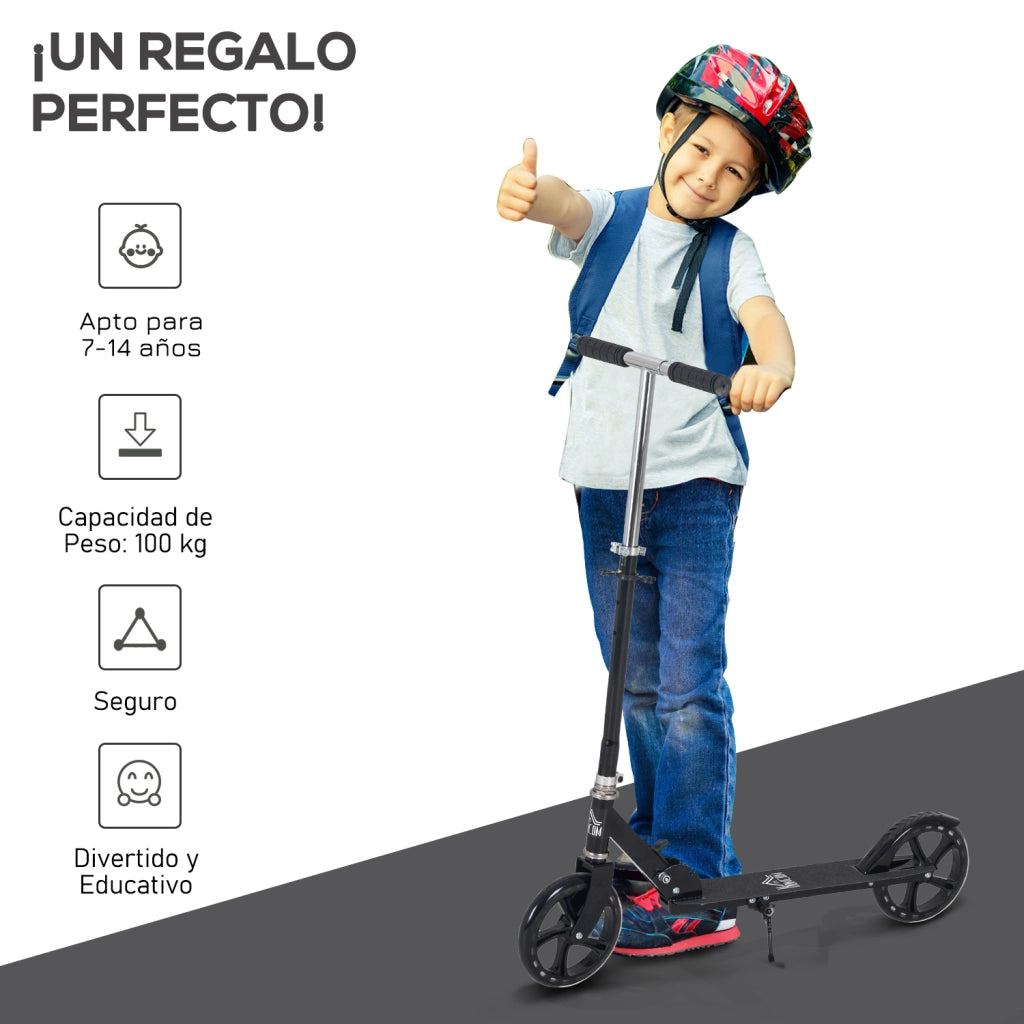 Monopattino Pieghevole per Bambini 7-14 Anni ¨C Xylo ¨C Manubrio Regolabile 4 Livelli con Freno 88x37x75-100cm Nero