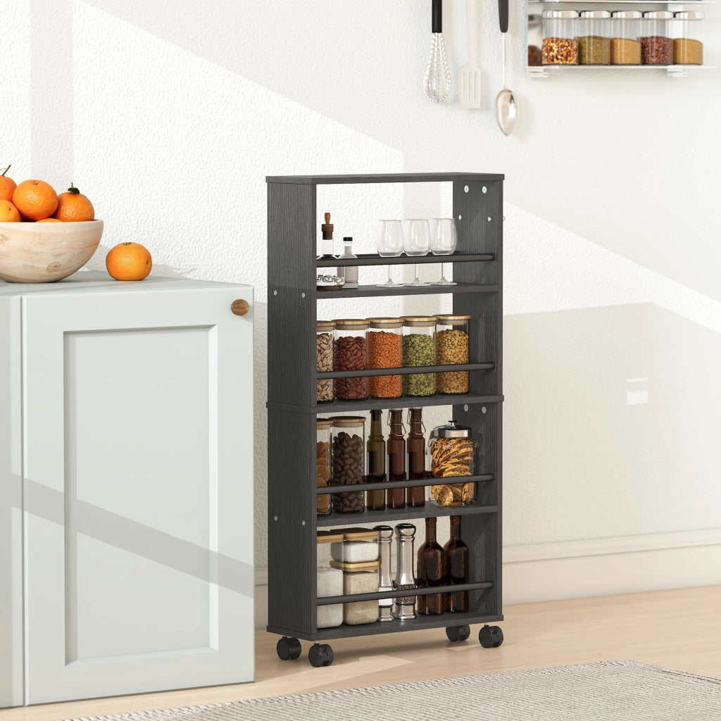 Libreria con Ruote, Design Sottile, 4 Ripiani ¨C Zephmum ¨C Nero, 45x15x91 cm