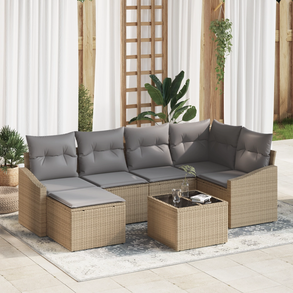 Set da Pranzo Giardino con Cuscini in Rattan Polirattan Nero
