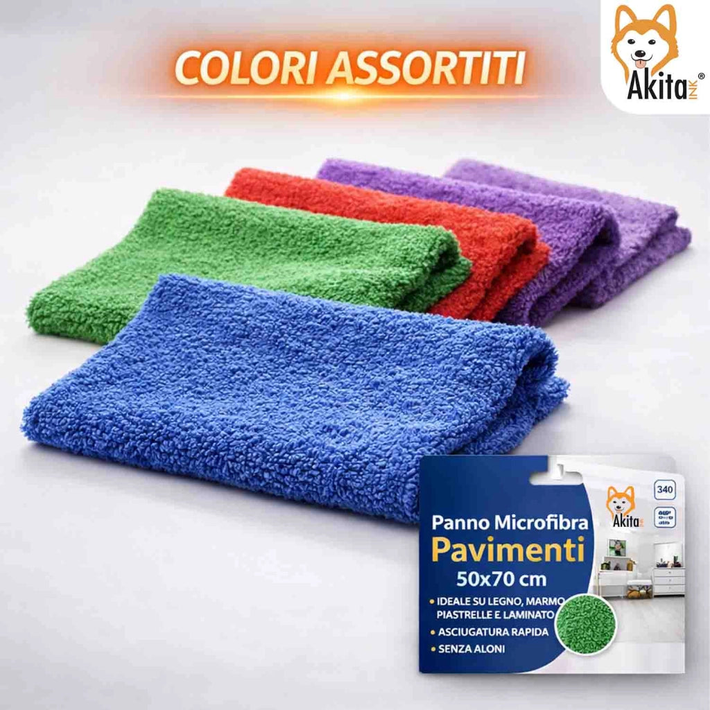 Akitaink Set 3 Panni Microfibra Pavimenti 50x70 cm Multicolore