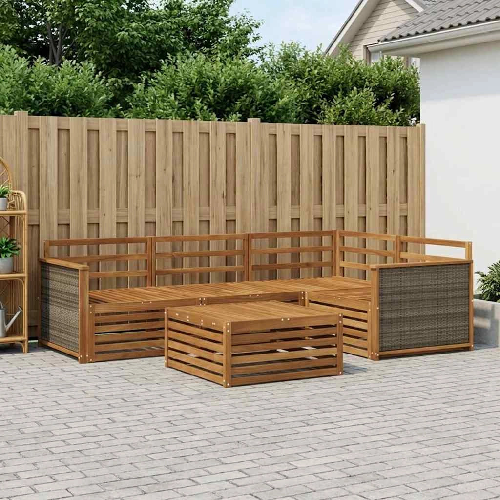 Set di divani da esterno 5 pz Naturale Legno di Acacia Massello 3383317