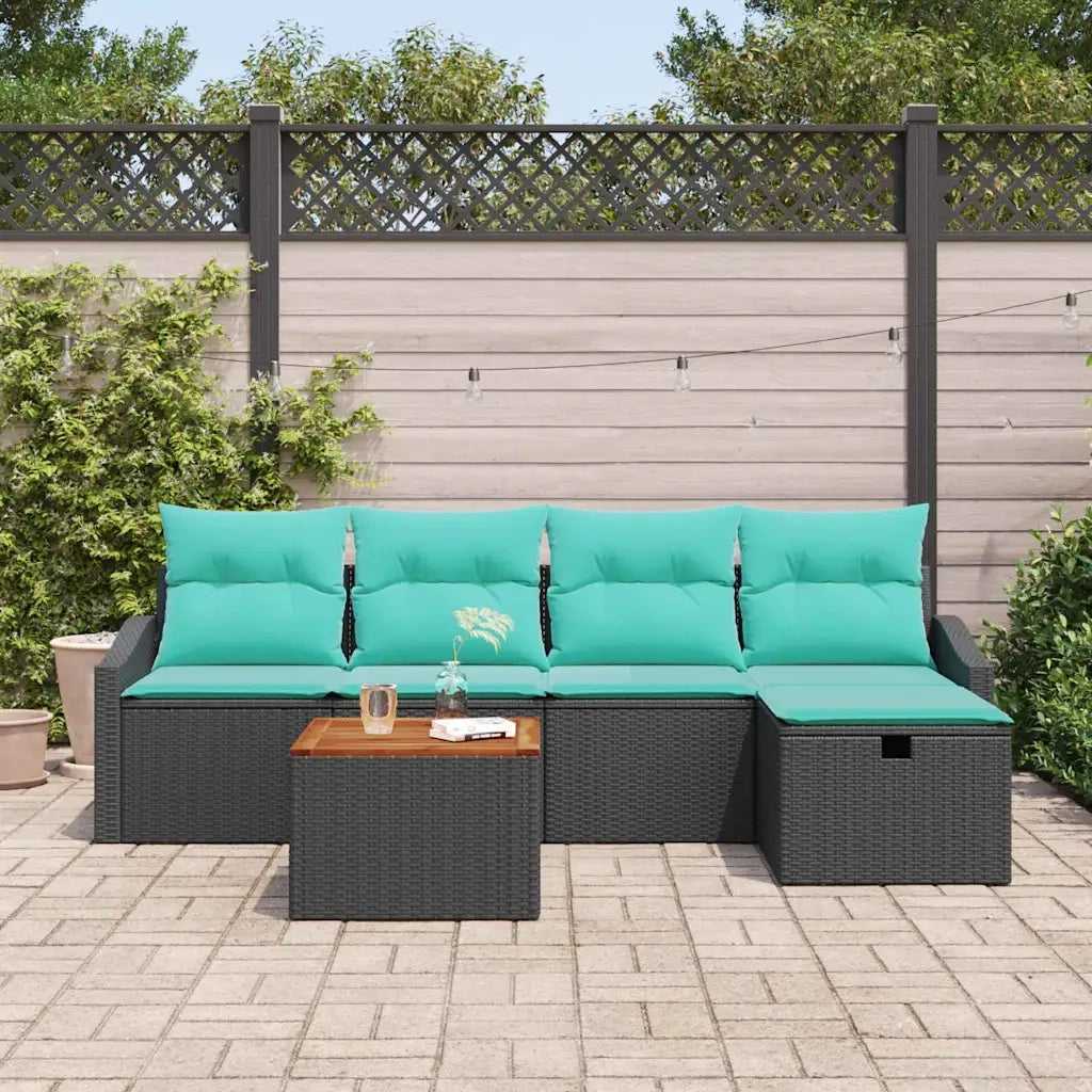 Set Divano da Giardino con cuscino 6 pcs Nero polyrattan