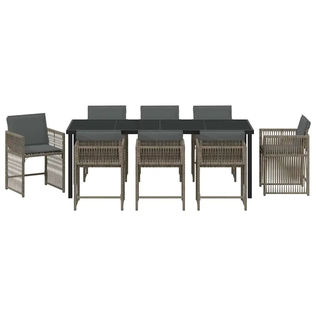 Set da Pranzo per Giardino 9 pcs Grigio polyrattan 3380780