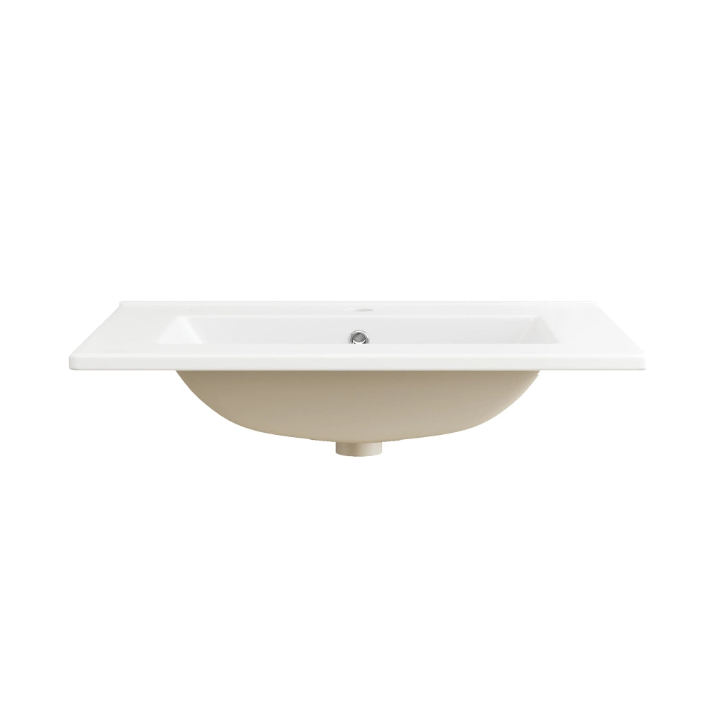 Mobile bagno con lavabo; 3 cassetti e 1 anta soft-close per bagno; in MDF e ceramica; bianco lucido; 61×47×86 cm