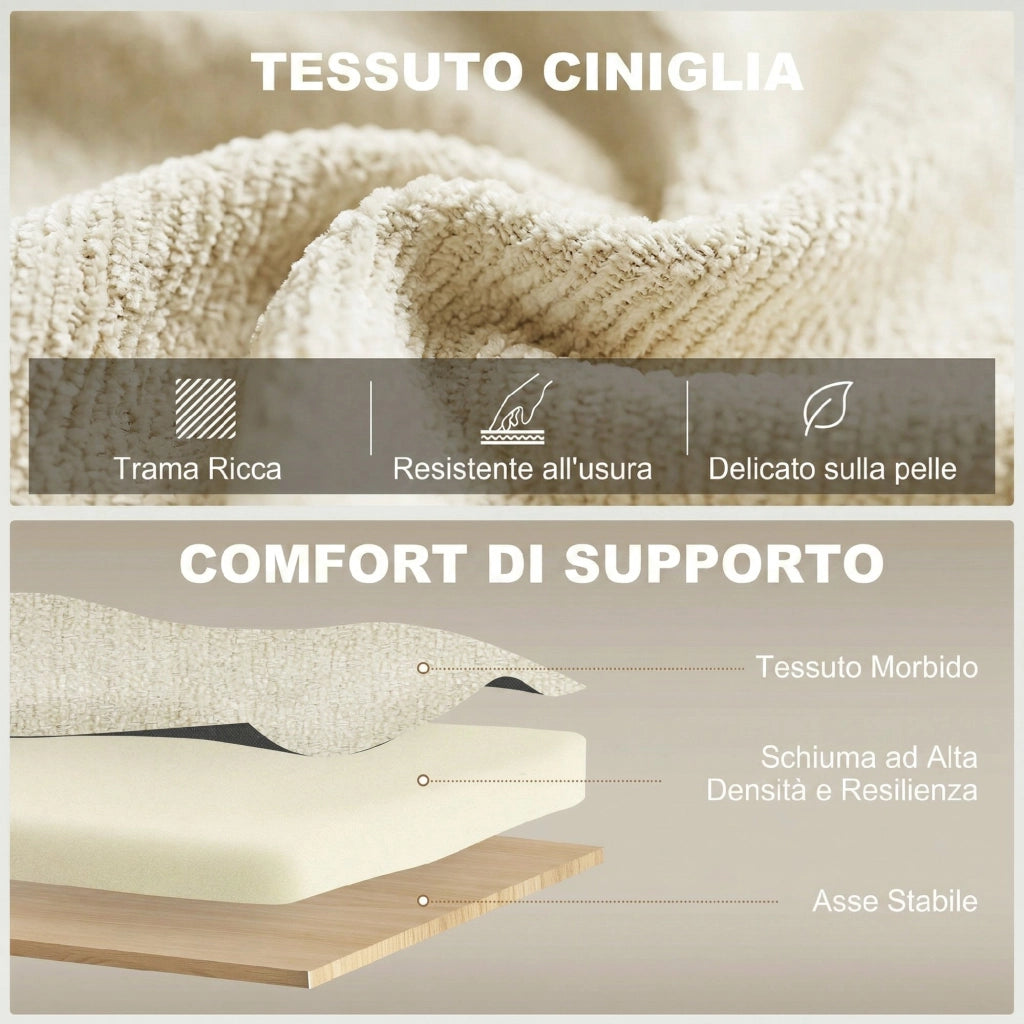 3 in 1 Divano Letto 2 Posti con Schienale Regolabile in 3 Posizioni con 2 Cuscini. in Ciniglia. Beige