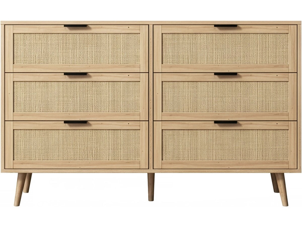 Cassettiera "Preston" in legno e giunco ??- 120 x 40 x 75 cm - Beige