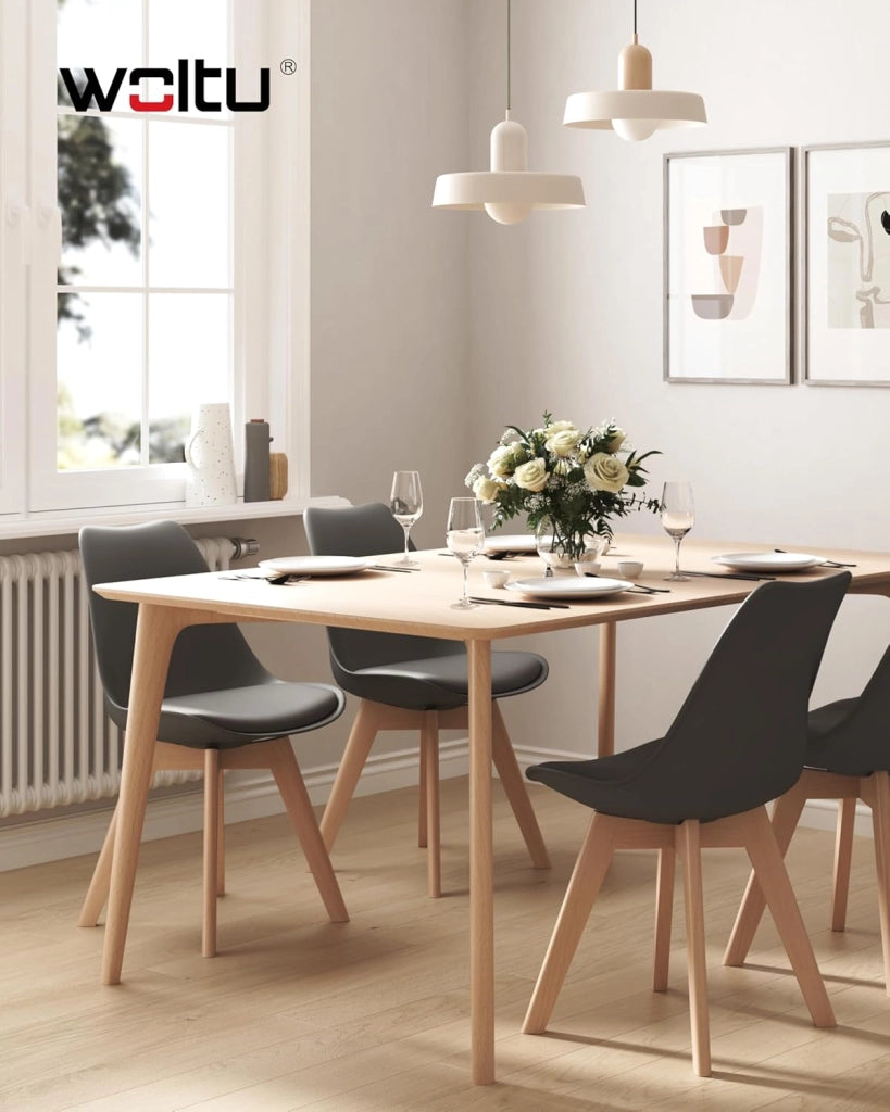 Sedie da Pranzo Set di 4, Sedie da Cucina, in Legno Massello e Pelle Sintetica, Capacità di Carico 150 kg, Grigio, BH29gr-4