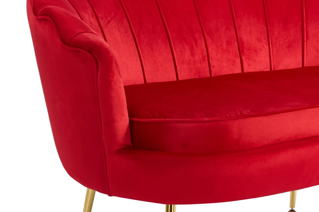 Divano Due 2 Posti In Velluto Forma Conchiglia Gambe In Metallo 133x63x75 Cm Camera Soggiorno Ufficio  Bordeaux