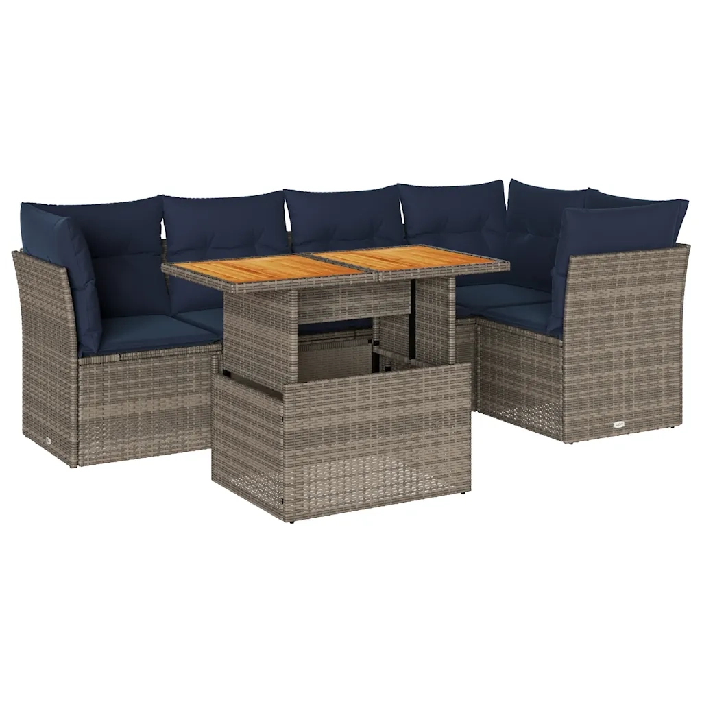 Set Divano da Giardino 6 pz con Cuscini Grigio in Polyrattan 3326931