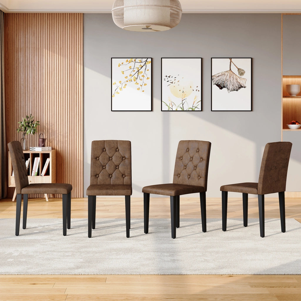 SEDIA DA PRANZO Set da 4 pezzi 89 cm Marrone e Nero in Tessuto e Metallo