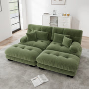 Divano modulare con ottomans; tessuto chenille; verde