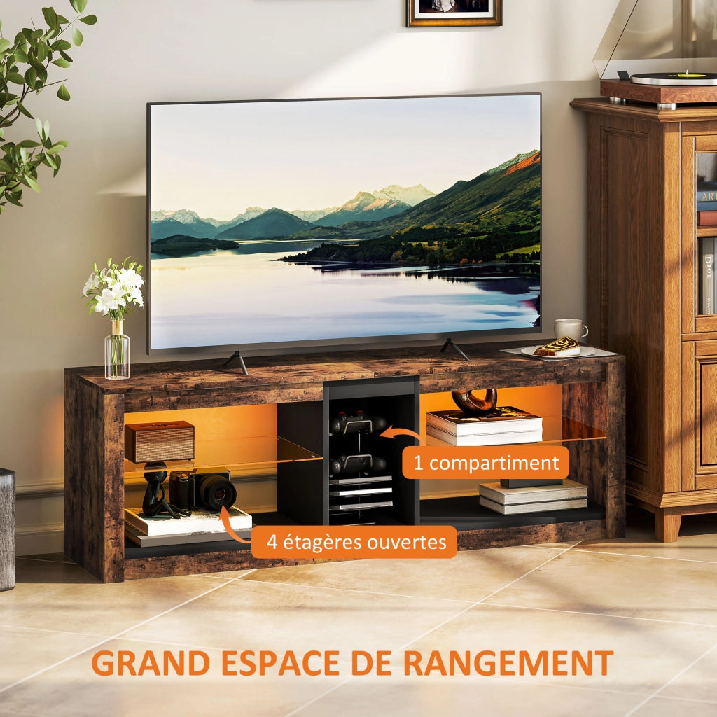 Mobile TV con luci LED e telecomando, ripiani aperti ¨C zephmum ¨C 140x35x47, marrone