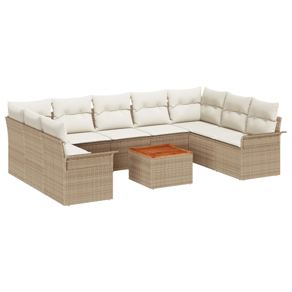 Set da Giardino 10 Pezzi con Cuscini Beige Rattan Acacia