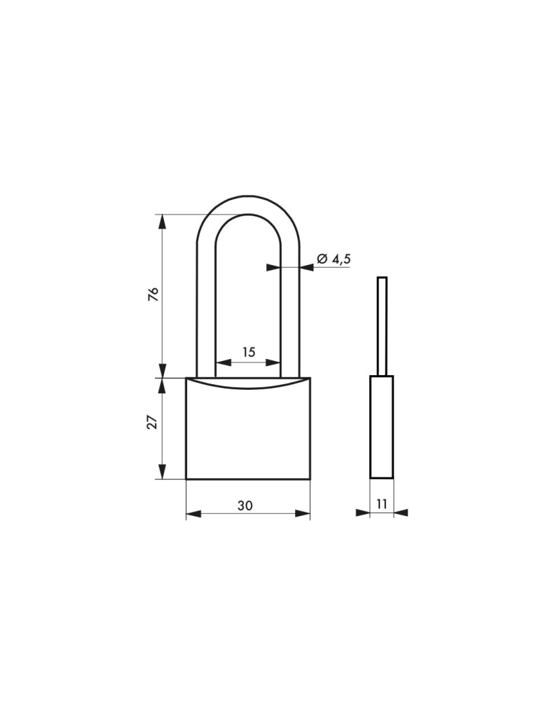 Lucchetto Ruck in ottone 30 mm con arco semi-alto in acciaio, 2 chiavi – THIRARD