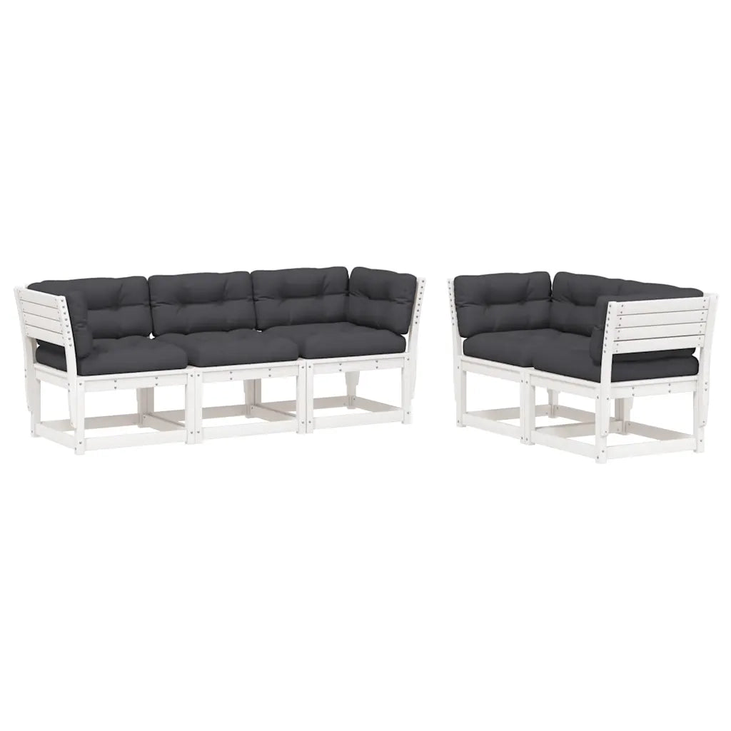 Set Divani Giardino 5pz con Cuscini Bianco Legno Massello Pinocod mxl 90361