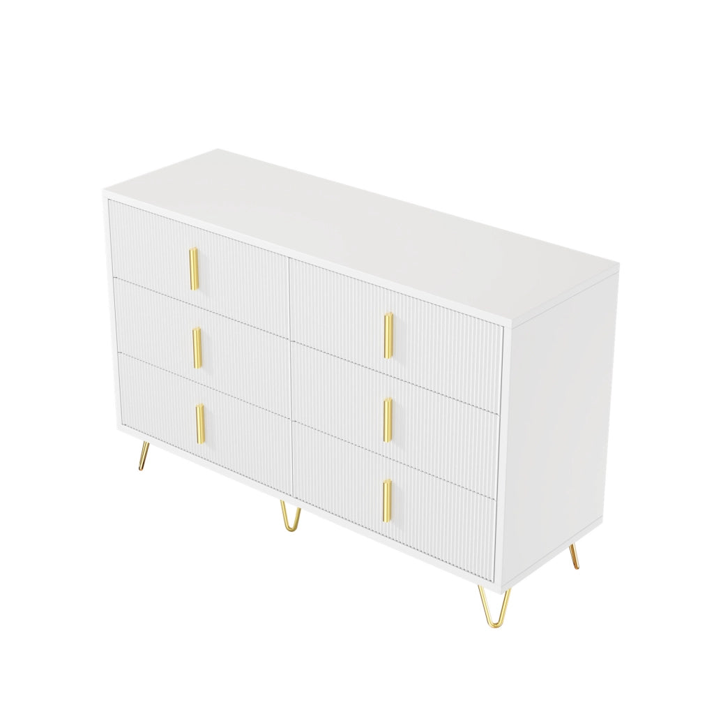Sideboard bianco e oro 120x77x40 cm con 6 cassetti e design moderno