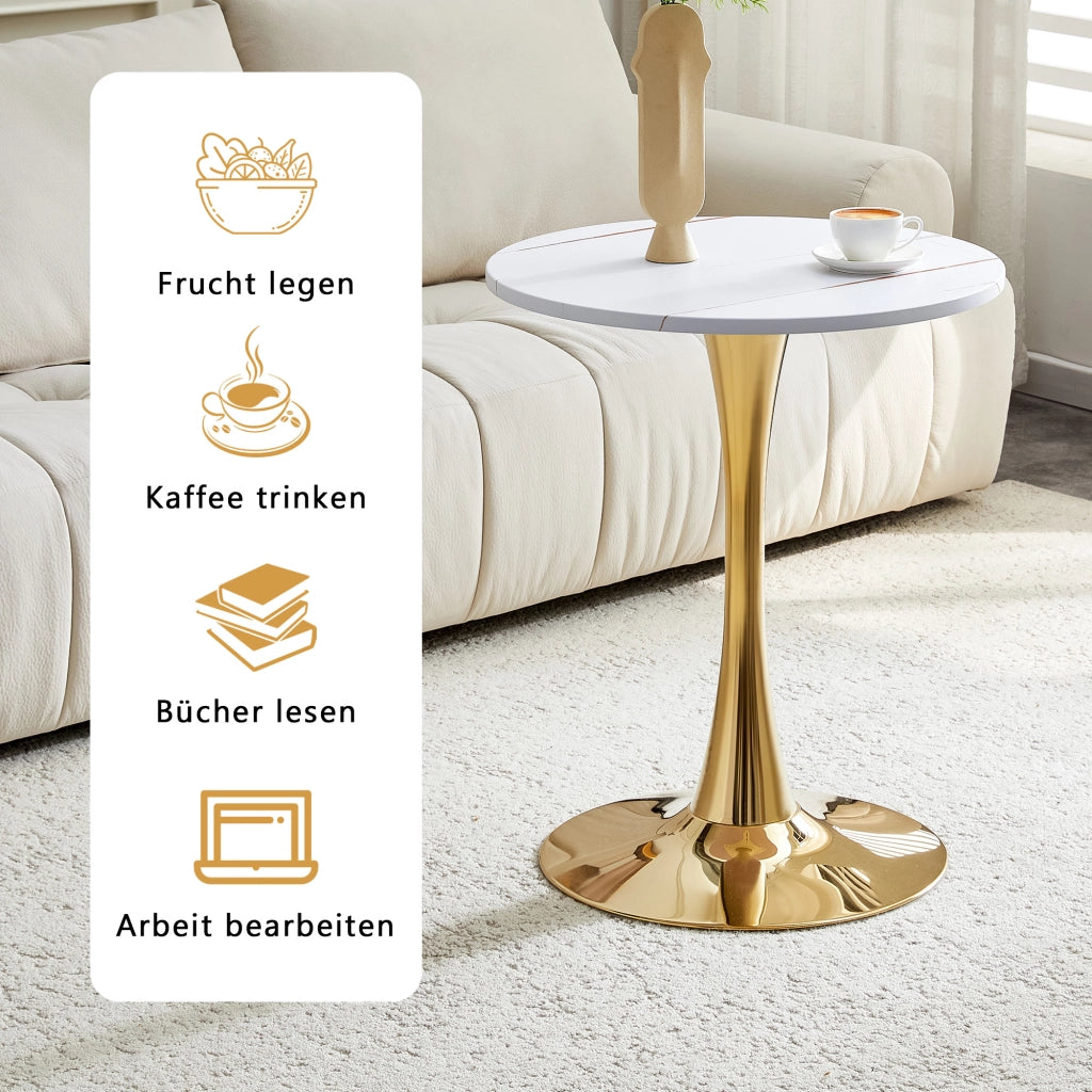 Tavolino basso rotondo con piano in MDF termoformato base in metallo stile contemporaneo per soggiorno e sala da pranzo