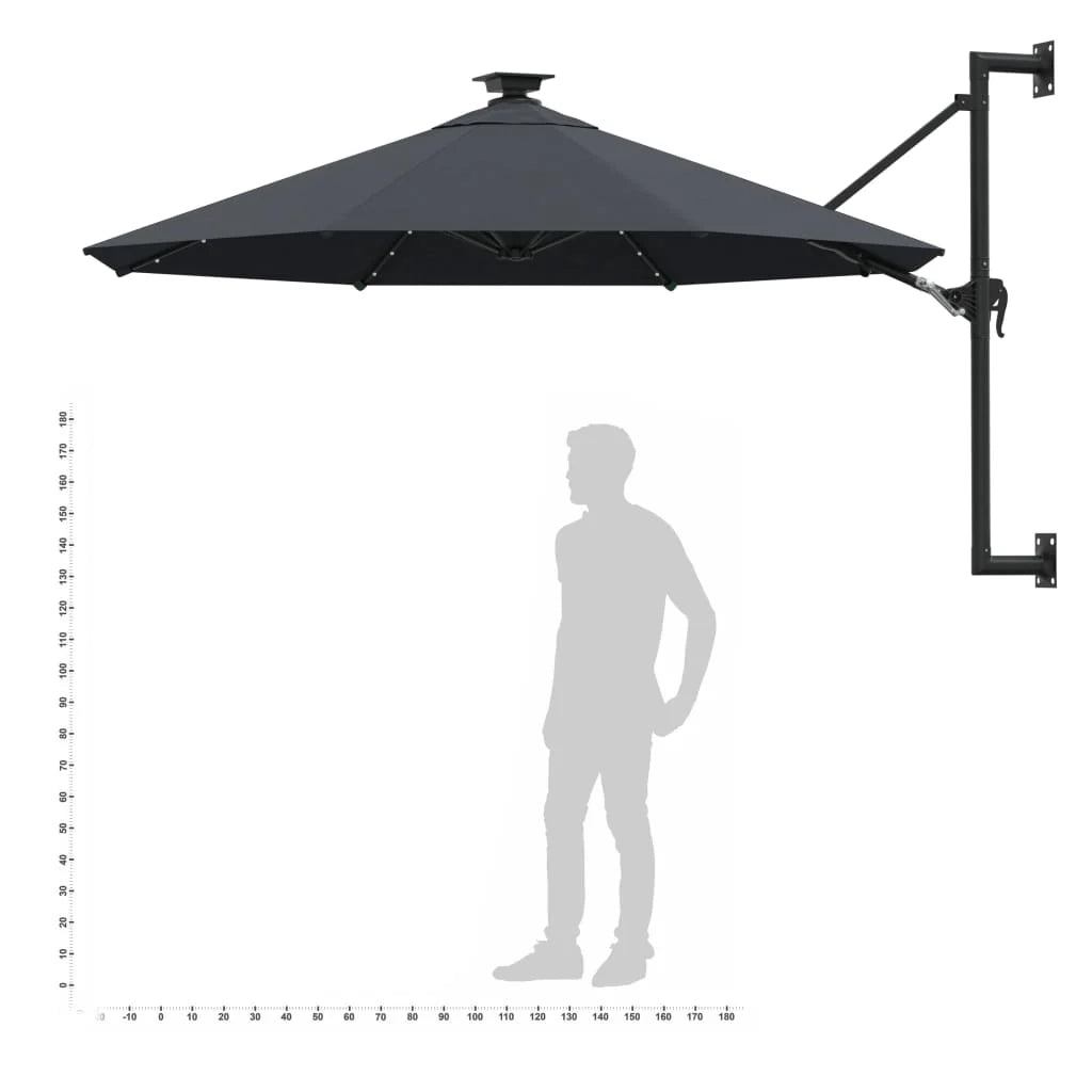 Ombrellone da parete con palo in metallo e illuminazione a LED 300 cm antracite 02_0008690