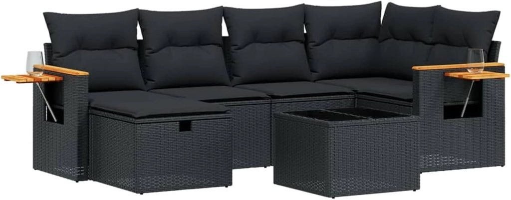LAPOOH Set da pranzo da giardino 7 pezzi e cuscini in rattan sintetico nero, Set Tavolo e Sedie Giardino, Tavolo e Sedie Terrazza, Mobili da giardino Esterni, Set di mobili da giardino - 3265521