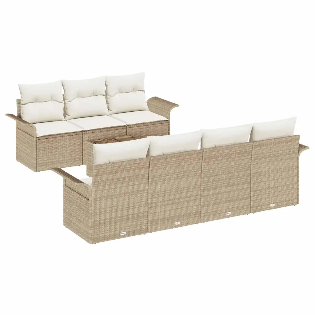 Set Divano da Giardino 8 pcs Beige e Crema polyrattan