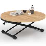 IDMarket - Tavolino ALTURA, allungabile e trasformabile in tavolo da pranzo rotondo, con piano in faggio e gamba nera dal design industrial