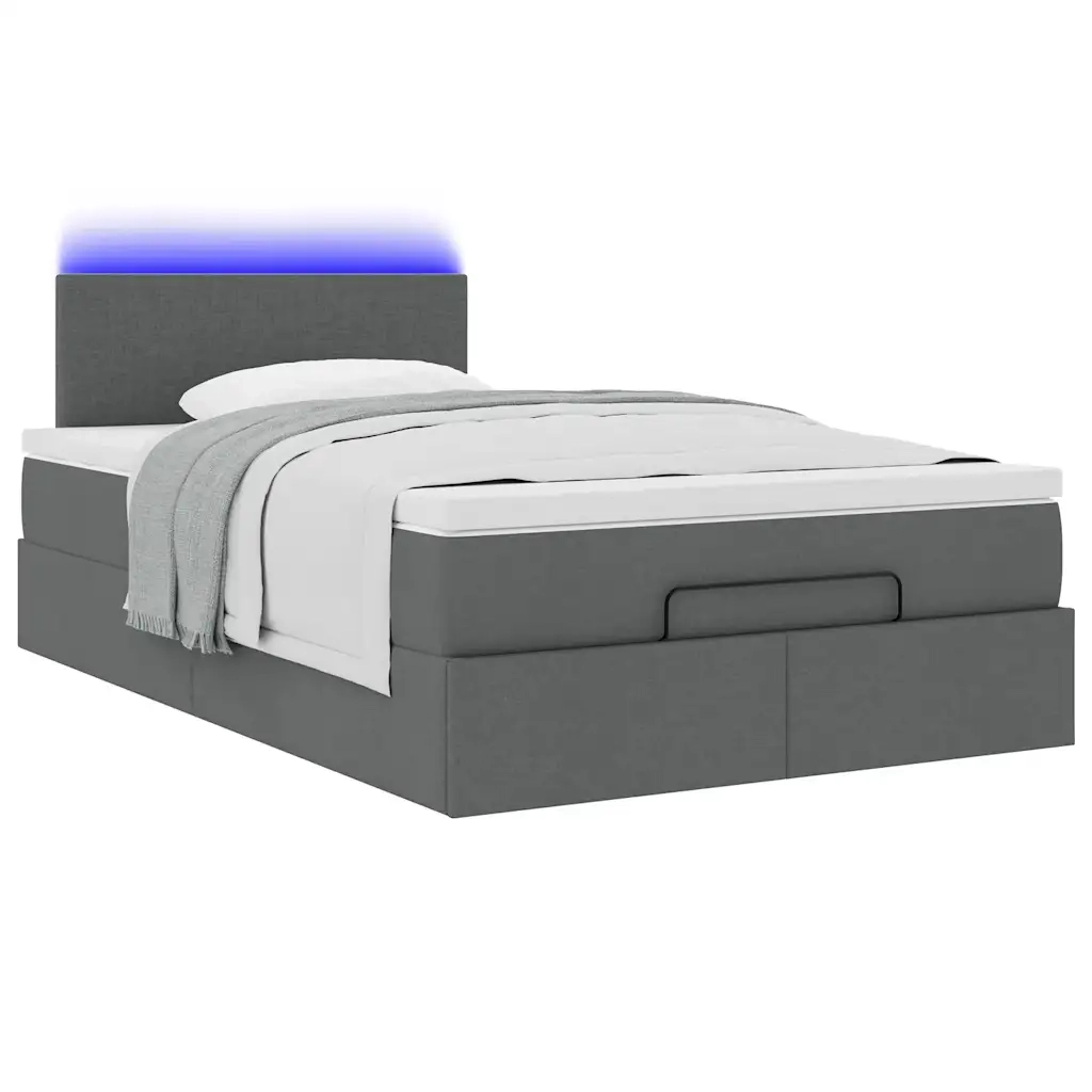 Pouf Letto con Materasso e LED Grigio Scuro 120x200 cm Tessuto 3312216
