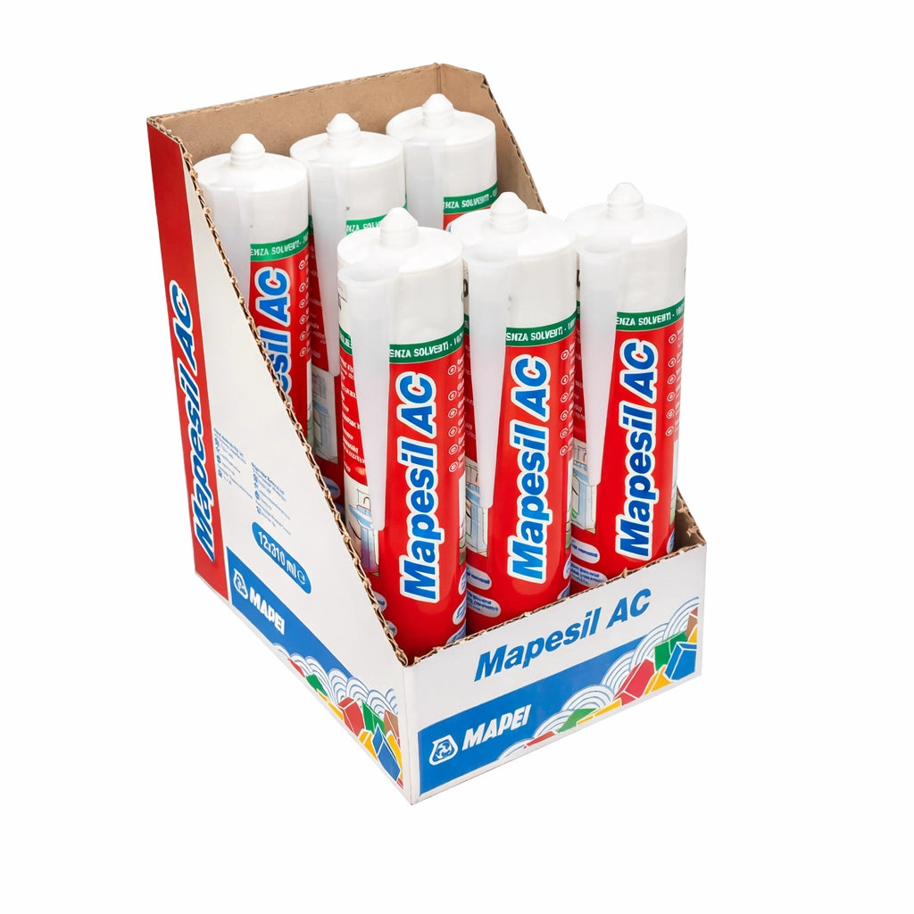 Mapei mapesil ac silicone acetico elastico resistente alla muffa 310 ml 6 pezzi *** colore- bianco luna - 103, confez...