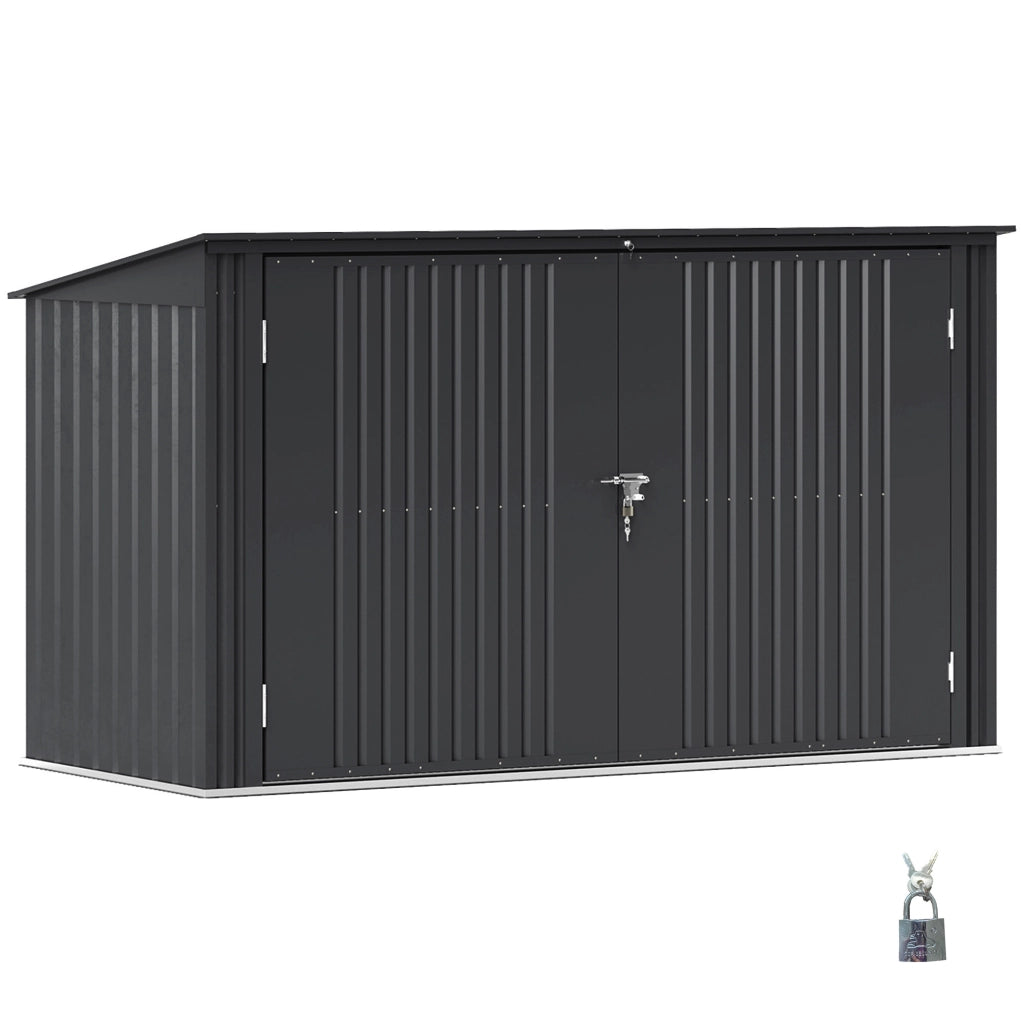 Copribidoni in Acciaio per 3 Cassonetti da 240L con 2 Porte e Coperchio, 233x105x118.5/133 cm, Grigio Scuro