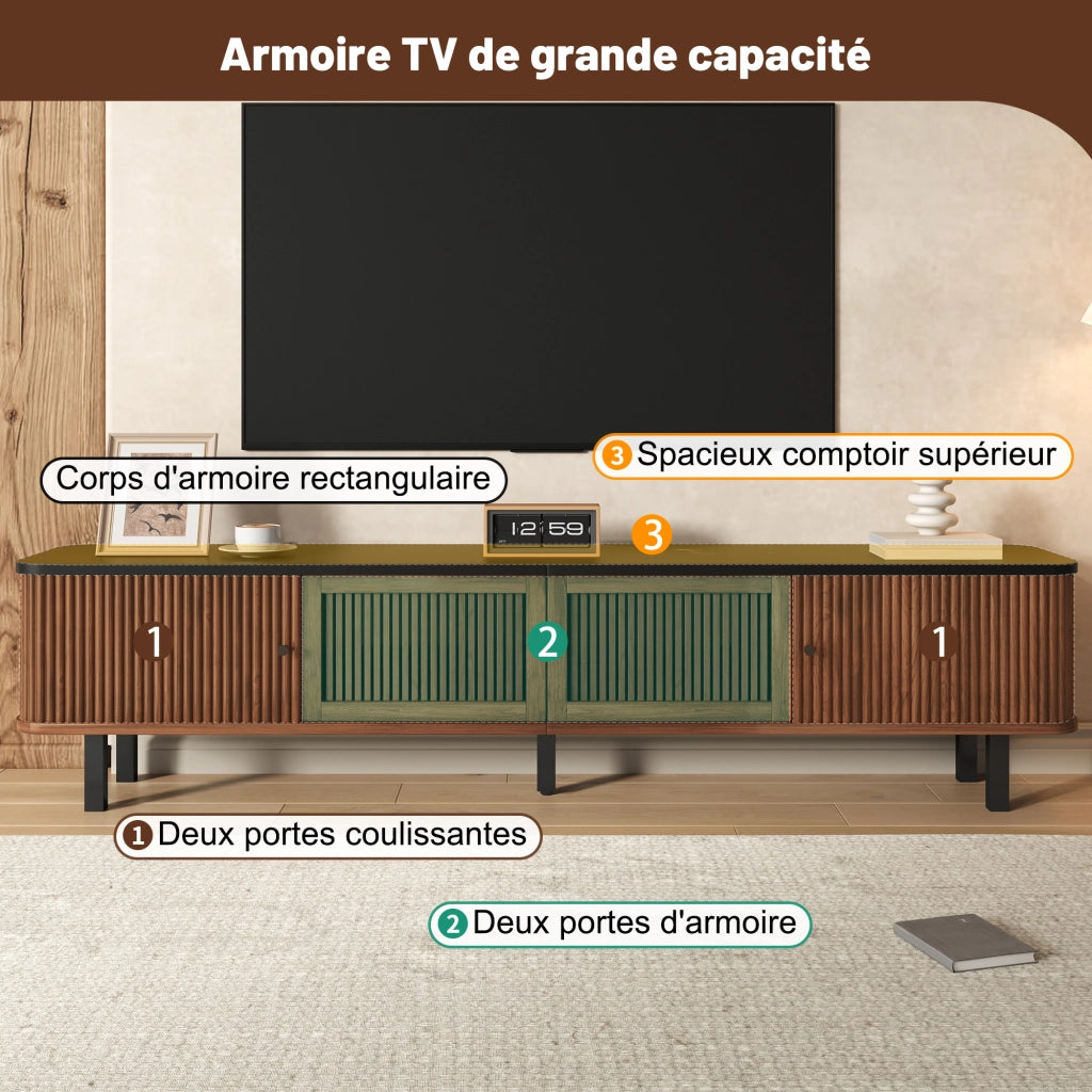 Mobile TV con 2 Ante Scorrevoli e 1 Anta a Griglia; Struttura in Ferro; Stile Moderno; 190??35??45 cm; Noce