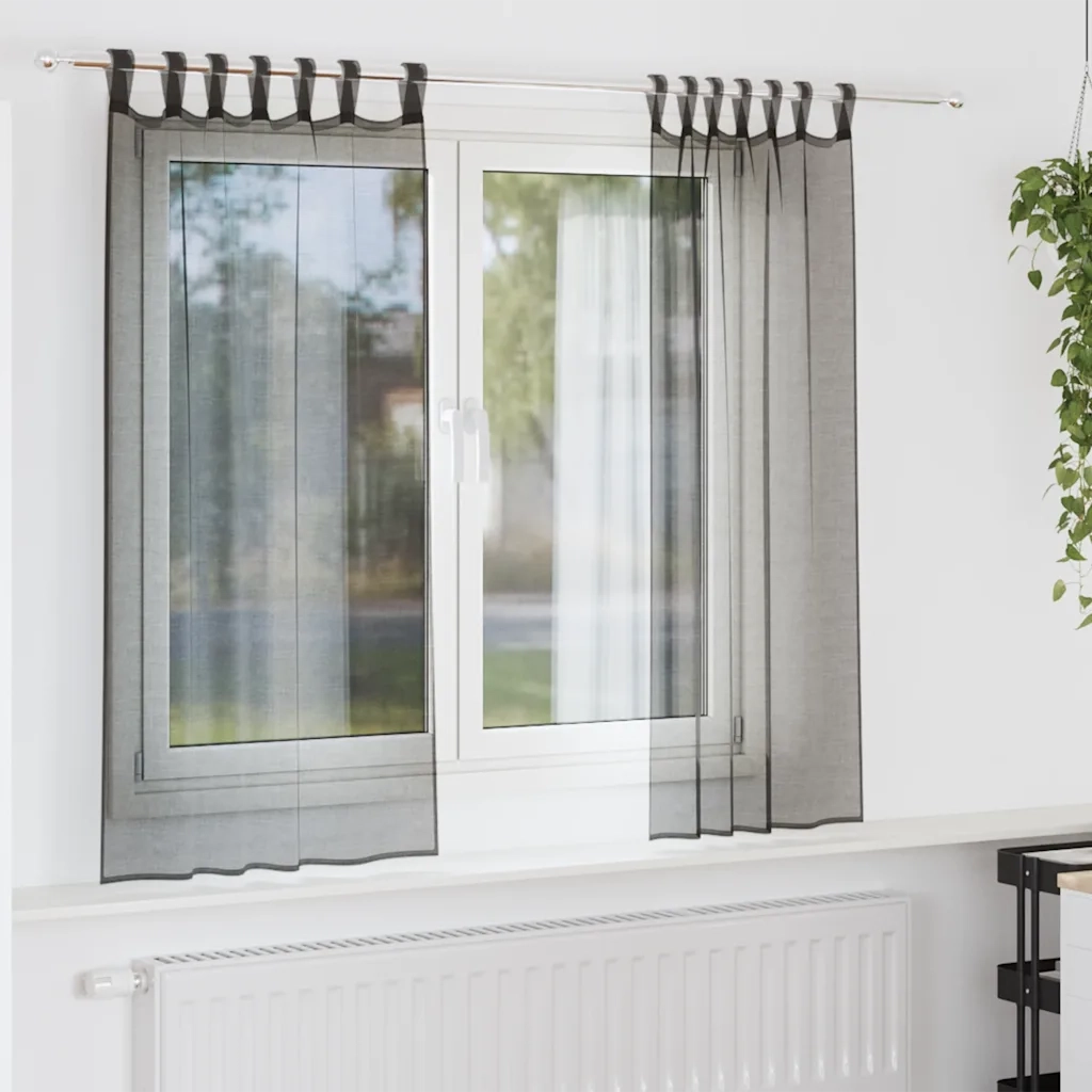 Tende in Voile con Linguetta 2 pz Nero 4102256