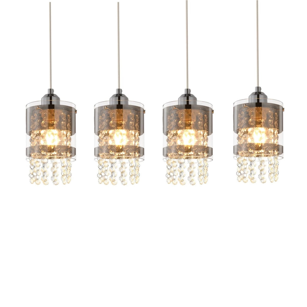 Lampada a Sospensione ZMH Moderna con Cristalli 4 Luci Regolabile Vetro per Sala da Pranzo Senza Lampadina 150cm