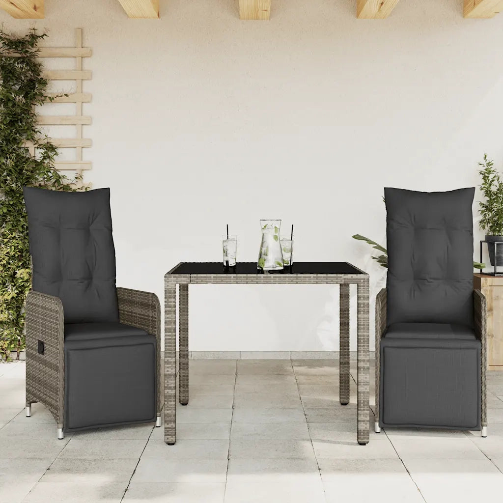 Set Bistr¨° da Giardino 3 pz | Set Salotto da Giardino con Cuscini in Polyrattan Grigio