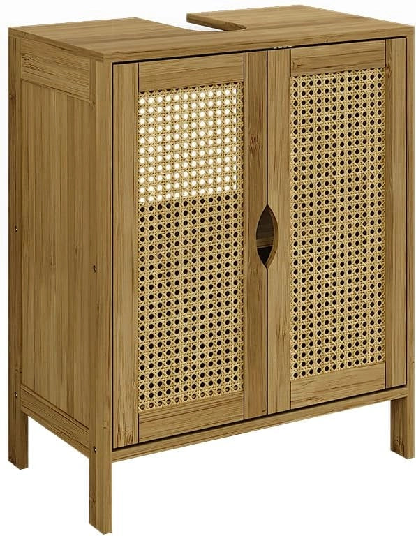 Mobiletto per lavabo Liora, Bambù, 48 x 60 cm, per la conservazione di articoli da bagno e asciugamani