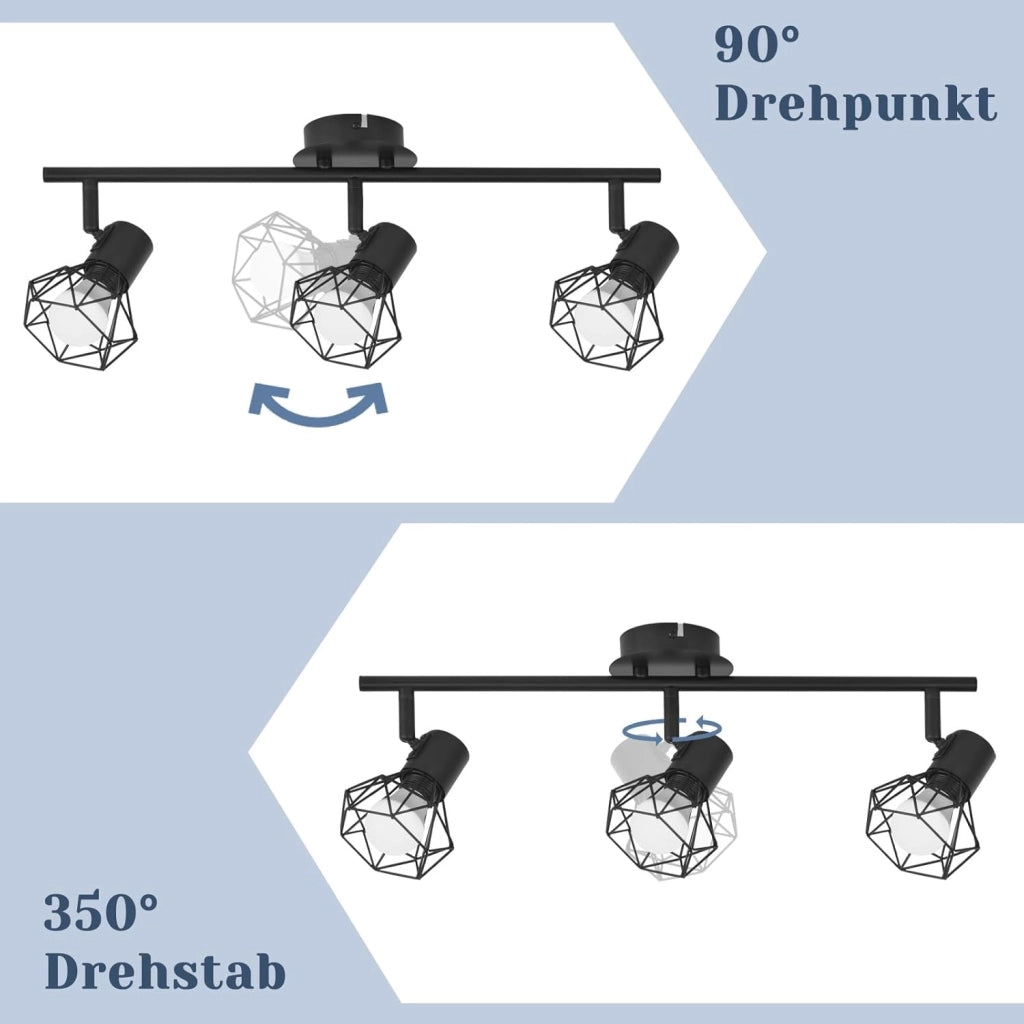 ZMH Faretto da soffitto neri 3 luci E14 retro orientabili 350° industriali per soggiorno corridoio senza lampadina