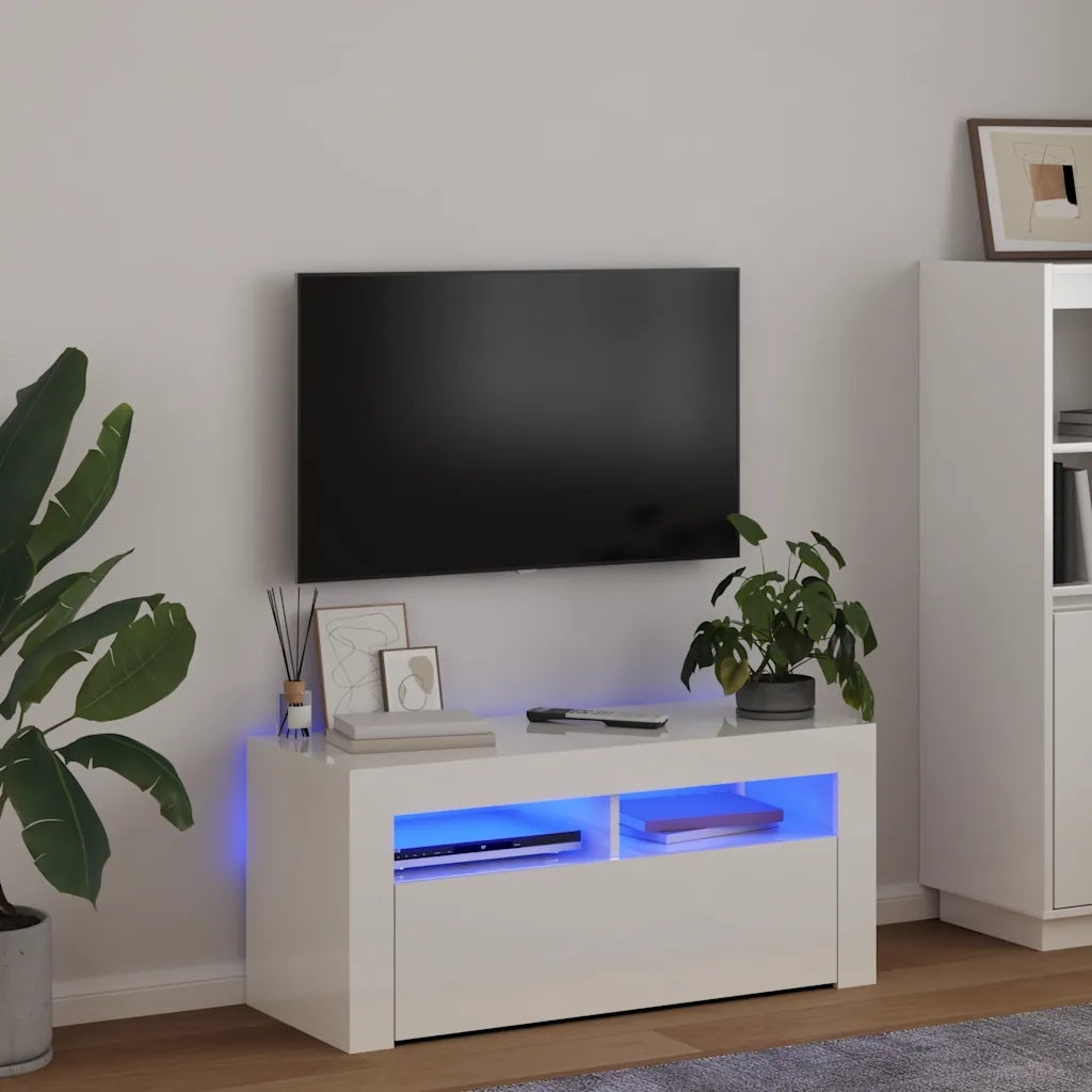 Mobile Porta TV con Luci LED Bianco Lucido 90x35x40 cm cod mxl 52906