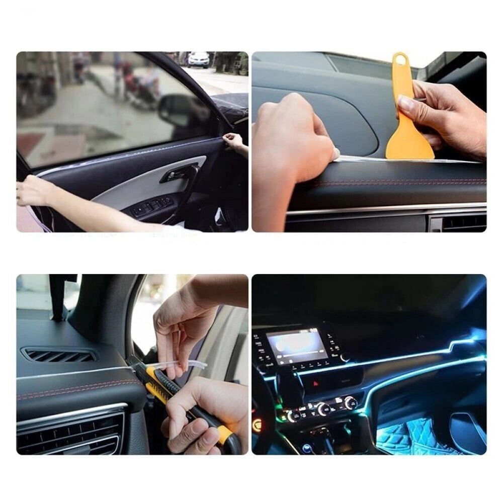 KIT LUCE ATMOSFERA BLU STRISCIA FILO FIBRA OTTICA INTERNI AUTO 12V 5 MT