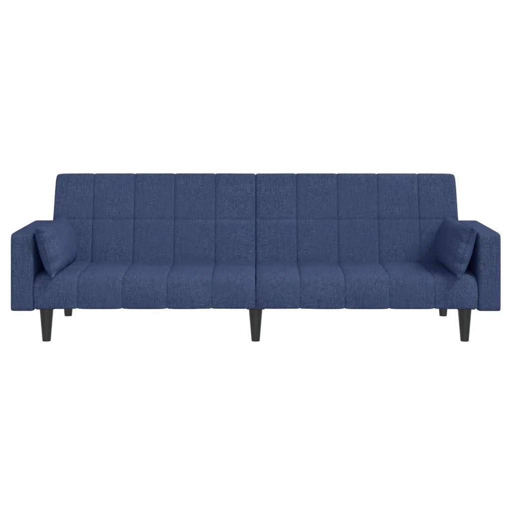 Divano Letto a 2 Posti con 2 Cuscini Blu in Tessuto 375837