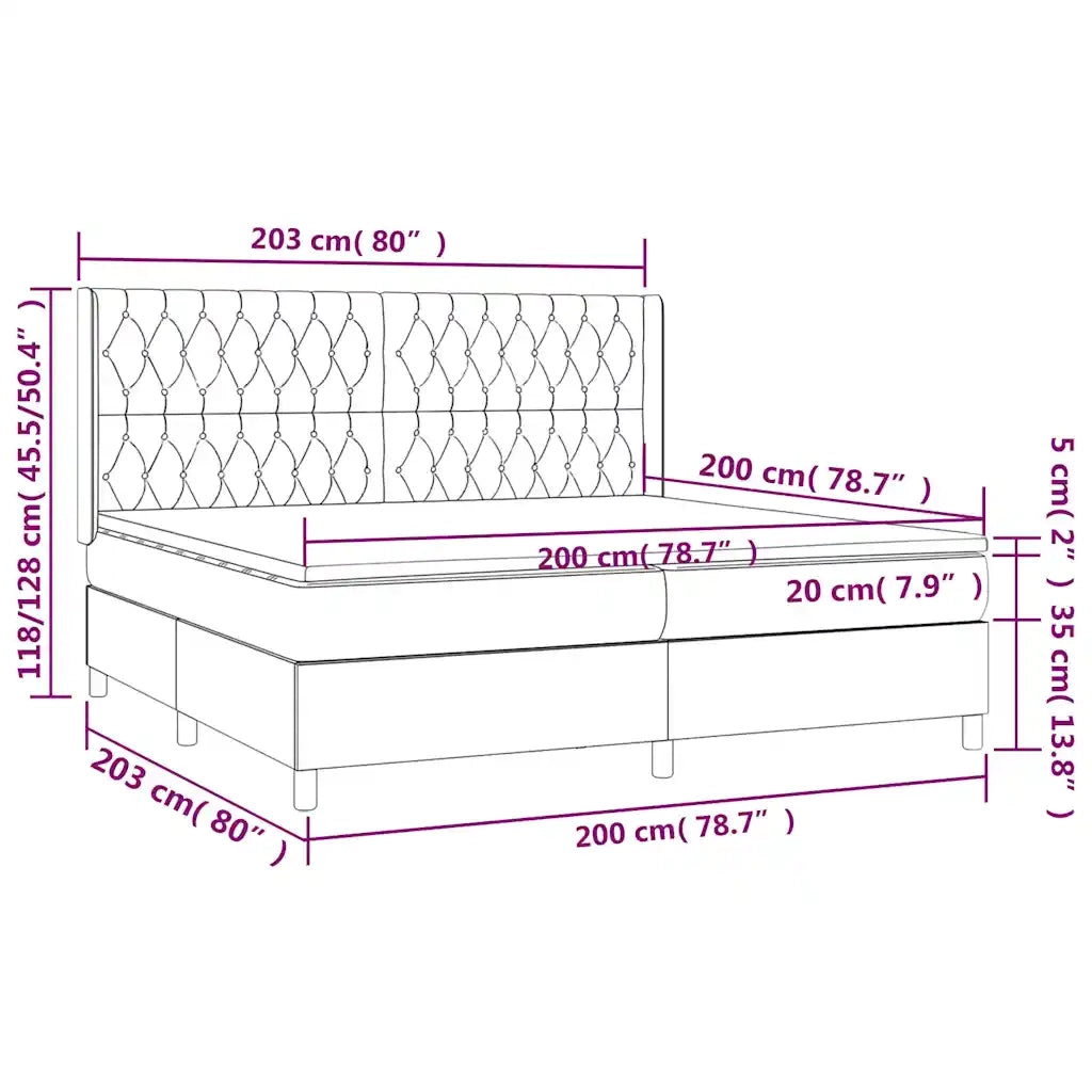 Letto a Molle con Materasso e LED Verde Scuro 200x200cm Velluto 3139766